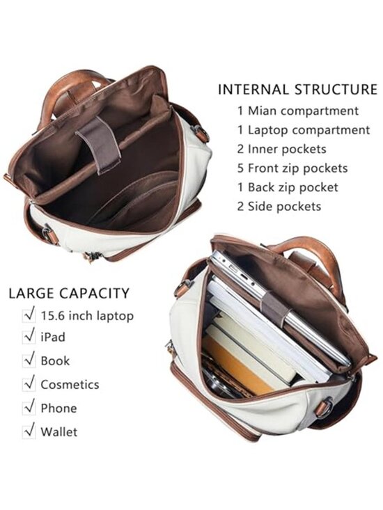 Leather Laptop Backpack Women 15.6 Inch Waterproof Vegan Leather Work Travel Bag main image 6